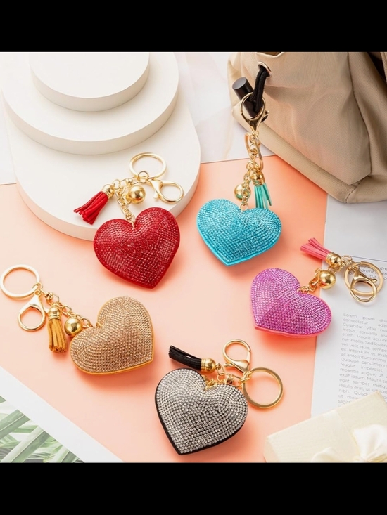 Accessories - Crystal Heart Keychain Bag Charm - Assorted Colors
